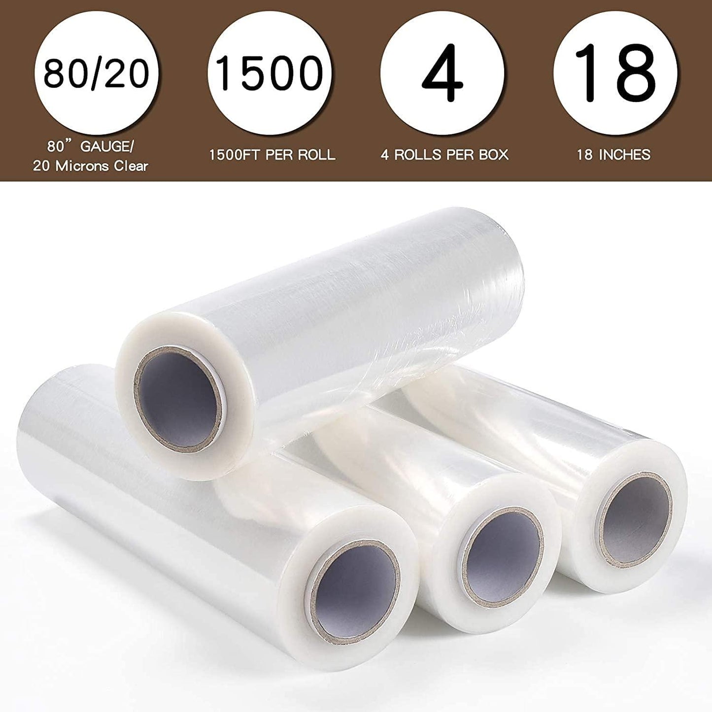 18" x 1500ft x 80 Gauge Thick (20 Micron) Cast Pallet Stretch Wrap Film - Prinko