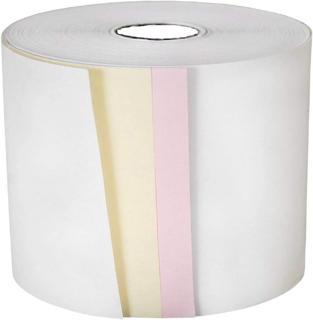 3" x 65' 3-Ply CARBONLESS BOND POS RECEIPT / Kitchen PAPER ROLLS White/Canary/Pink