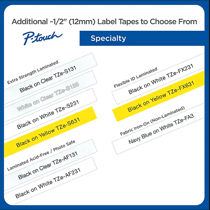 Compatible Label Maker Tape for Brother P-touch TZe 12mmx8mm 0.47"W - Prinko