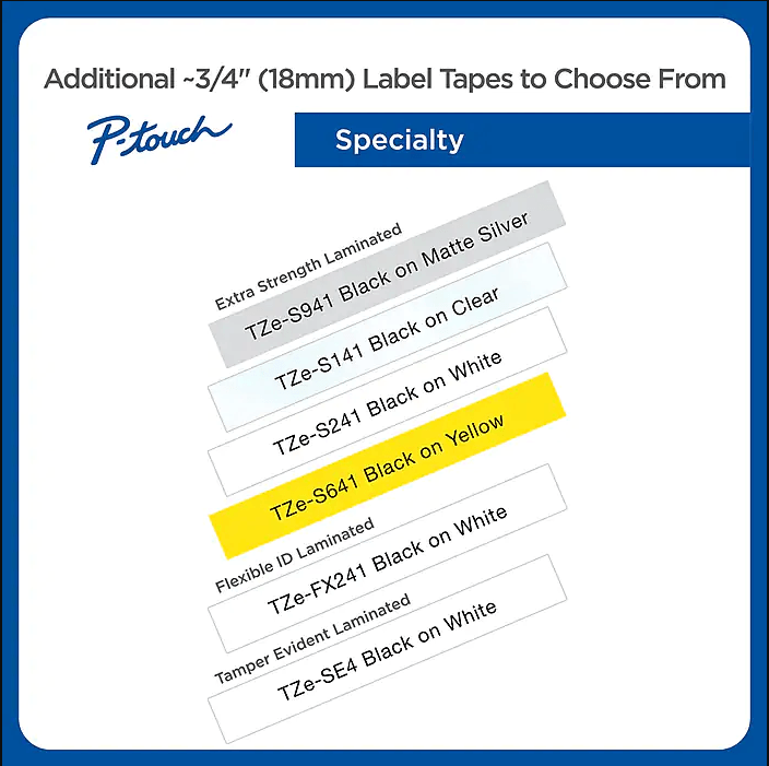 Compatible Label Maker Tape for Brother P-touch TZe 18mmx8mm 3/4" x 26 3/16' - Prinko