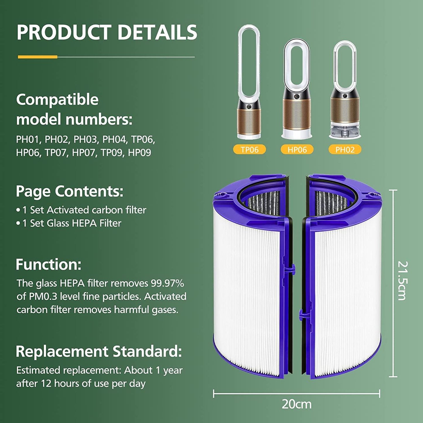 Compatible True HEPA Filter Replacement for Dyson Combi 360° Glass purifying Fans Air Purifier - Prinko