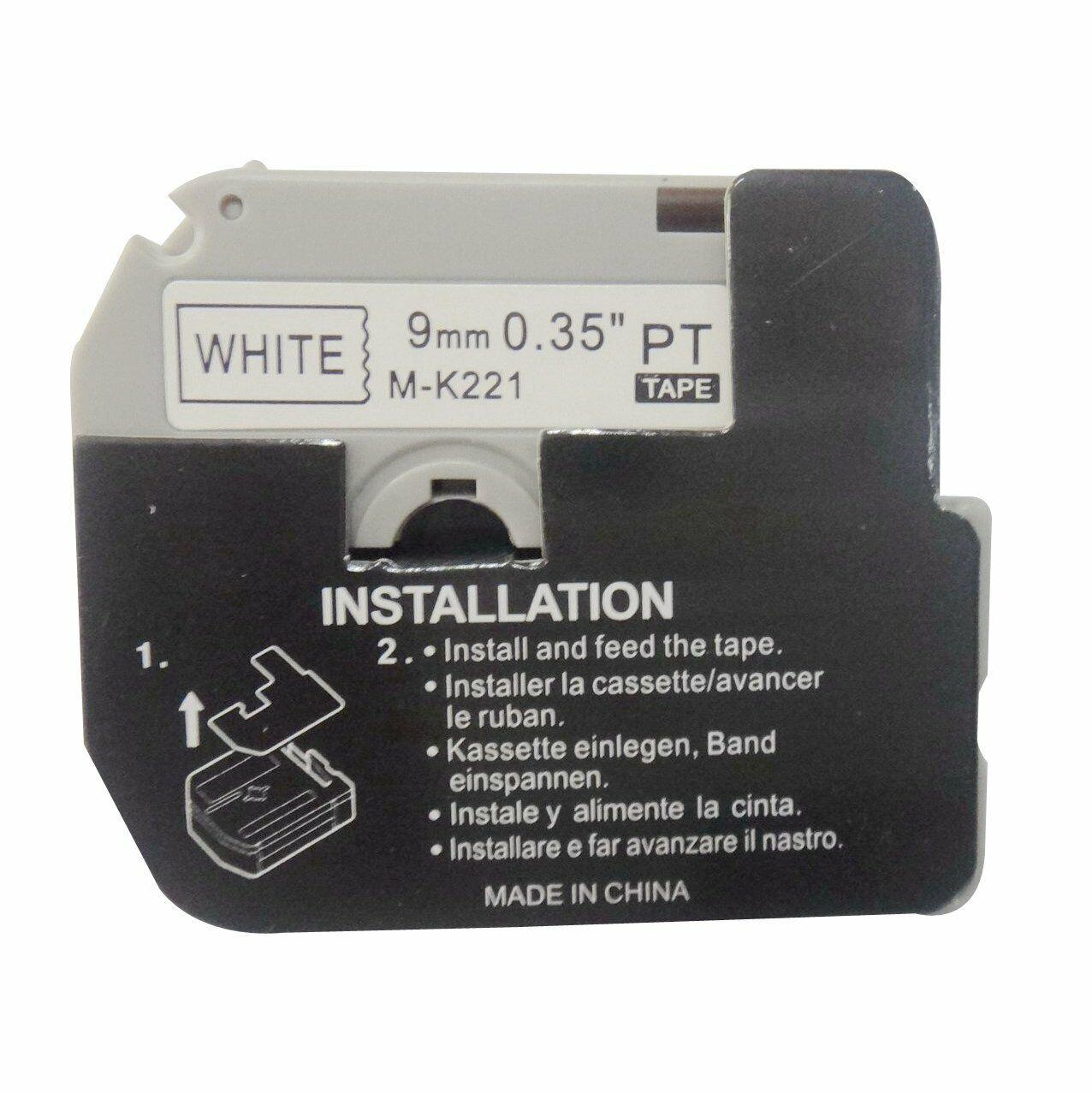 MK221 Black on White Non-Laminated Tape for P-touch Label Makers, 9 mm wide x 8 m long - Prinko