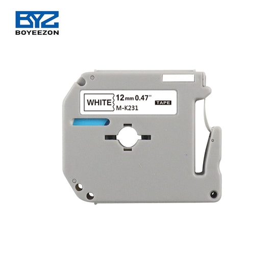 MK231 Black on White Non-Laminated Tape for P-touch Label Makers, 12 mm wide x 8 m long - Prinko