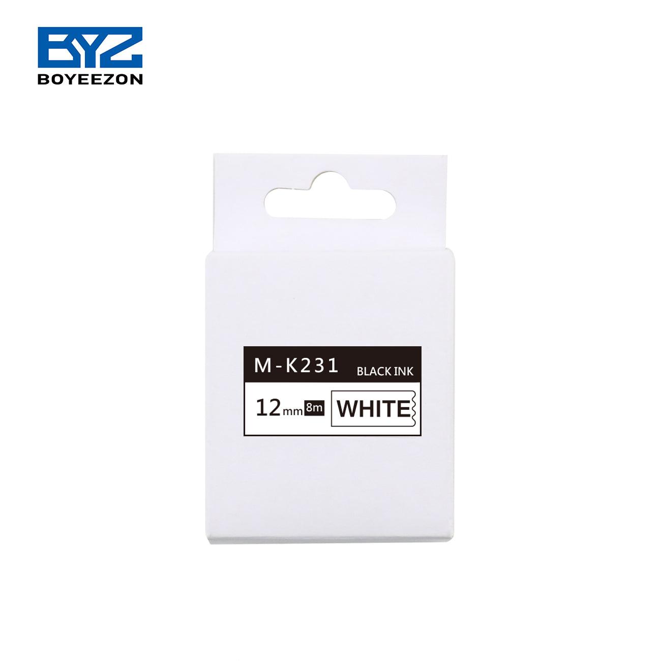 MK231 Black on White Non-Laminated Tape for P-touch Label Makers, 12 mm wide x 8 m long - Prinko