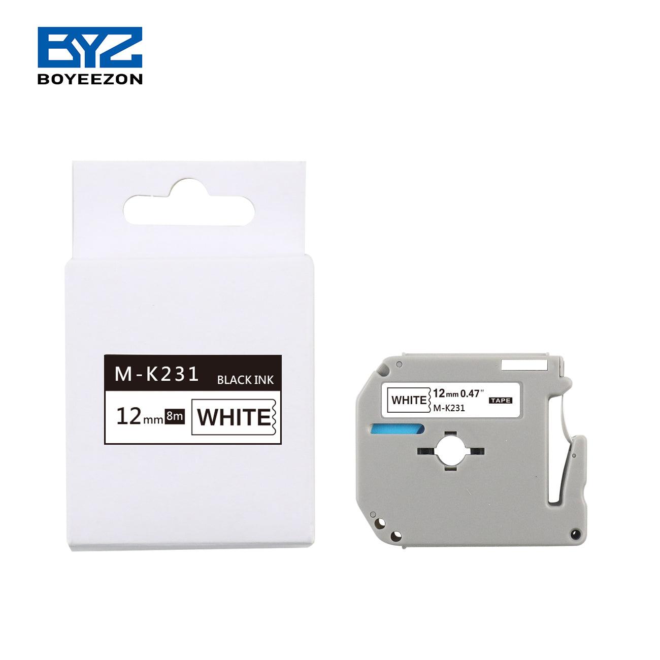 MK231 Black on White Non-Laminated Tape for P-touch Label Makers, 12 mm wide x 8 m long - Prinko