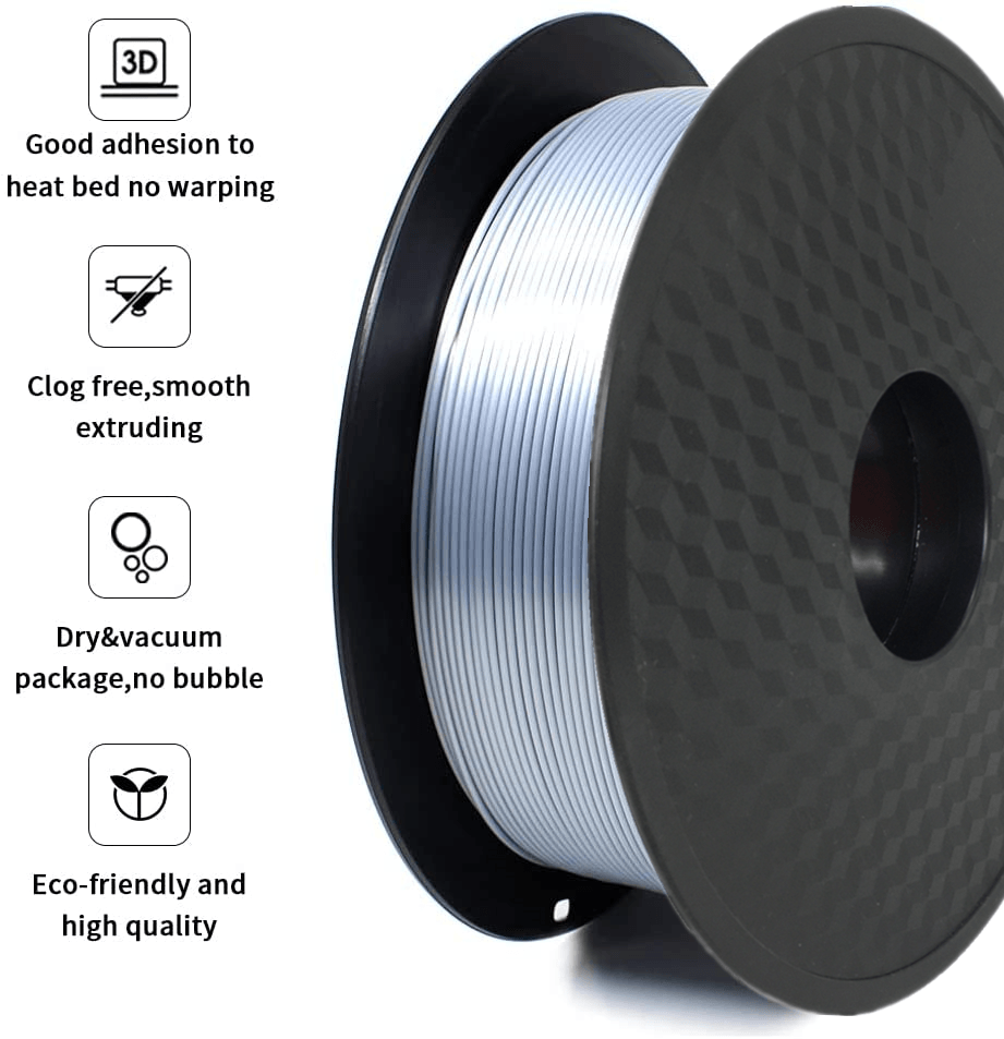 1.75mm Shine Silk Metallic PLA Filament 1kg(2.2 lbs) for FDM 3D Printer Material Spool Silk Metallic Sliver
