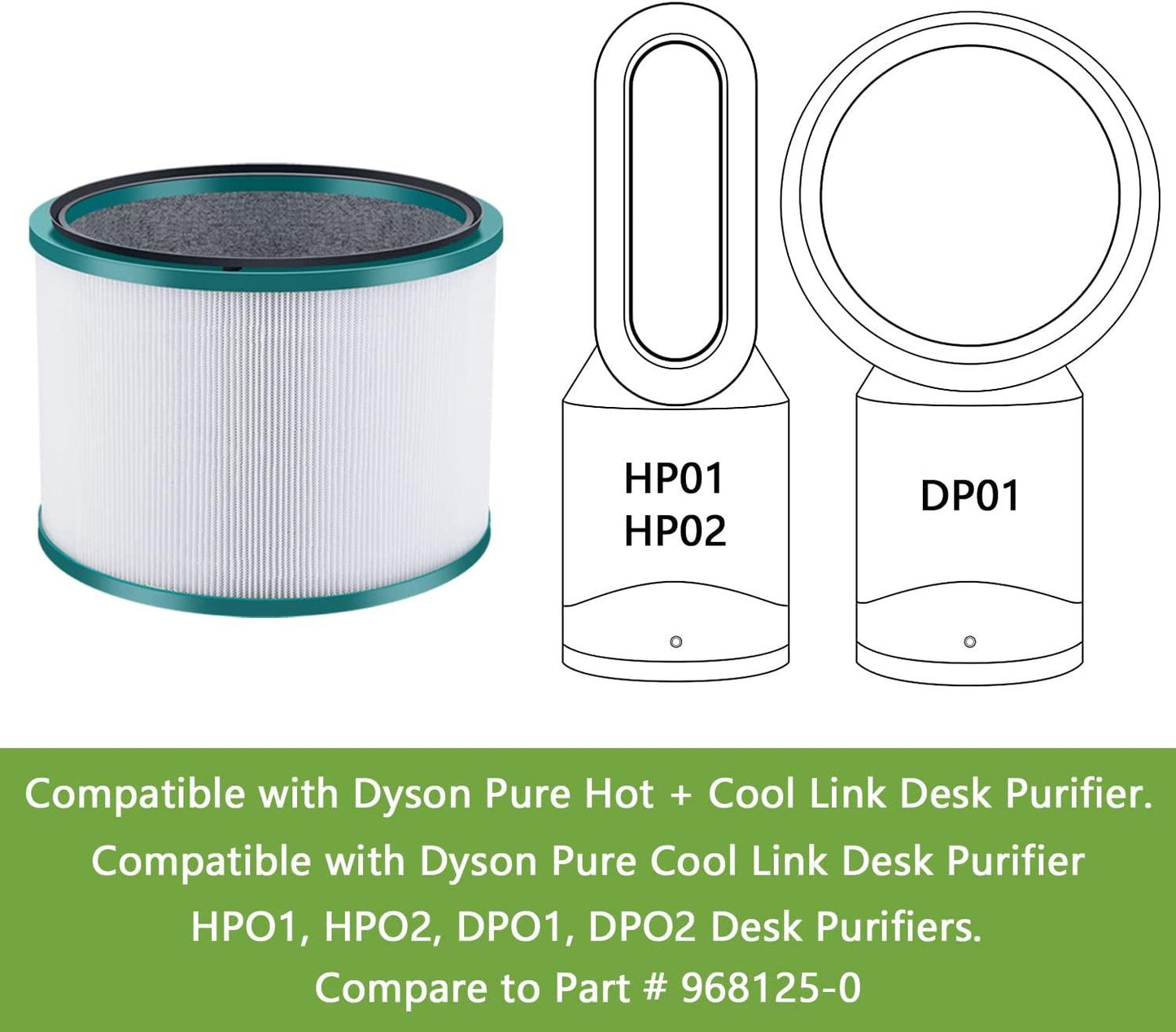 Compatible Dyson Air Purifier Replacement Filter (HP01, HP02, DP01) 360° Glass HEPA Filter - Prinko
