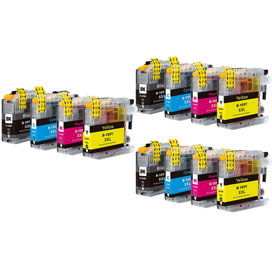 Brother Compatible LC107 LC105 Ink Cartridge (Black, Cyan, Magenta, Yellow, 4-Pack)