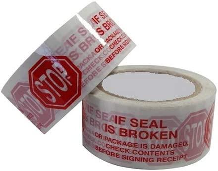 "STOP,IF SEAL IS BROKEN Check Contents Before Accepting" Printed Message Carton Box Shipping Sealing Tape - 2" x 110 yds - Prinko